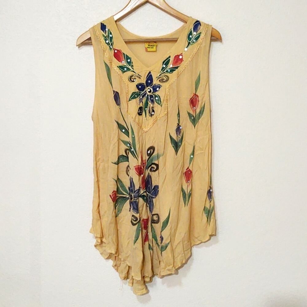 California Woman Rayon Hand Painted One Size Sleeveless Tunic